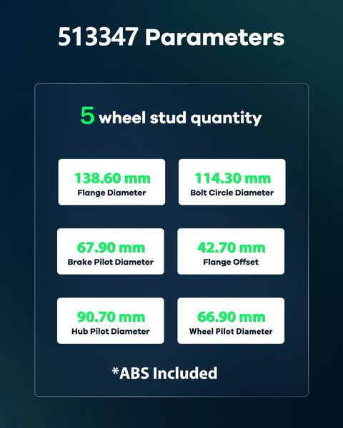 Specifications for Front Wheel Bearing Hub Assembly For Mazda 6 2014 To 2019 And Mazda CX 5 2013 To 2022 With ABS, 5 lugs.