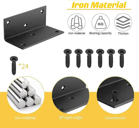 Heavy Duty 4 Inch L Shaped Right Angle Bracket With Screws 6 Hole Mounting 3 Millimeter Thick Black Metal Corner Brace