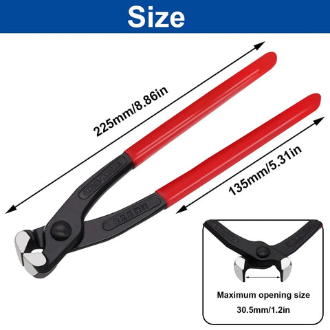 9 Inch Ear Clamp Pliers Hose Clamp Crimping Tool Carbon Steel Pinch Clamp Plier with Red Handle for Repairing Pipes and Fuel Lines