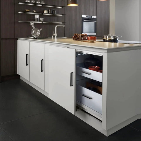 Kitchen island with 30 Pack Matte Black Stainless Steel Cabinet Pulls Center To Center 5 Inch Square Kitchen Cabinet Handles installed