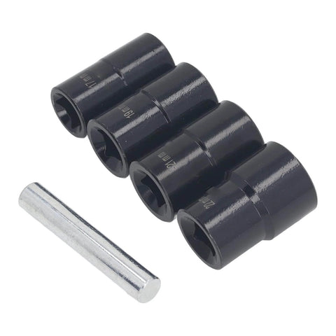 5 Piece Bolt Extractor And Lug Nut Remover Kit For Damaged Fasteners, 1/2 Inch Drive Impact Sockets in 17mm, 19mm, 21mm, 22mm
