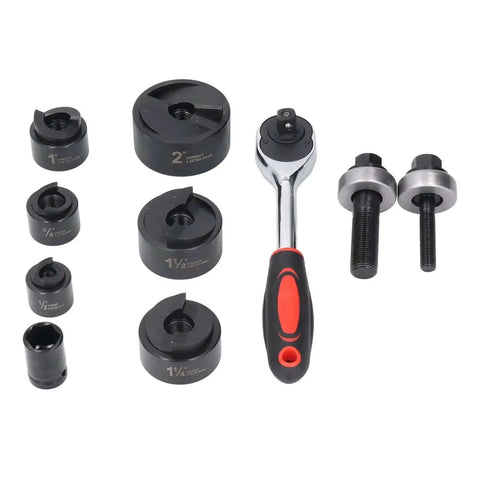 Ratchet Hole Punch Driver Kit With Six Punch Sizes For Metal Sheets Pro Grade Heavy Duty Punch Tool Set layout