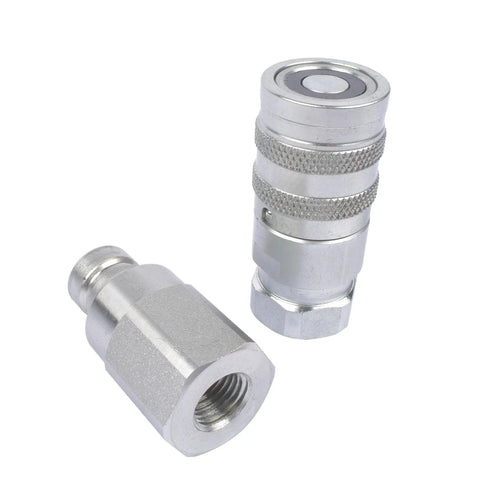GELUOXI 2-piece 1/4in NPT hydraulic quick-connect coupler set, flat-face, silver metal with male and female fittings