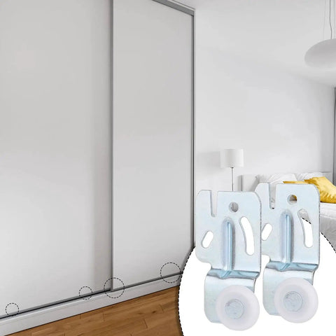 4 Pack Sliding Closet Door Hardware Roller Kit for Wardrobe and Cabinet Doors, Top-Hung Bypass Track System, iron rollers