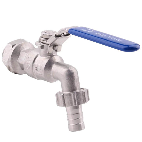 Stainless Steel Ball Valve One Half Inch Weldless Bulkhead For Home Brew Kettle And Mash Tun, Two Piece Full Port Design With Hose Barb