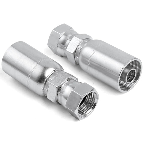 Hydraulic hose fittings, two chrome 3/8 in JIC 37° female swivel ends.