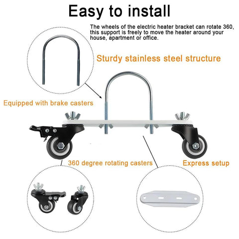 Two-piece Cotonlake mobile pulley holder for oil-filled radiator with 360° swivel wheels, brake, carbon steel frame
