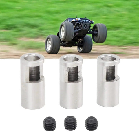 3 Pack Pinion Reducer Sleeve 8mm To 5mm Shaft Adapter For RC Cars Stainless Steel, shown with Sledge RC car in background