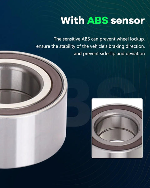 Close-up of Front Wheel Hub Bearing And ABS Sensor Assembly 510090, featuring detailed ABS sensor design on a blue background.