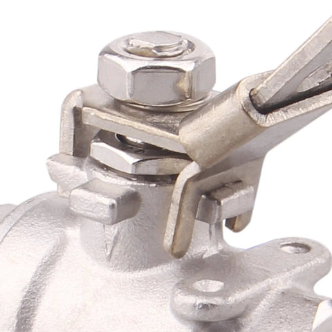 Two stainless steel 304 ball valves with locking device, 1/2 in NPT, full-port, close-up of valve top