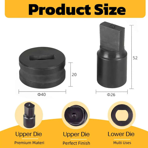 Beefy, Heavy Duty Slotted Die For CH-70 Hydraulic Punch Press, 4x13mm Hole Punch Die dimensions and design details displayed.