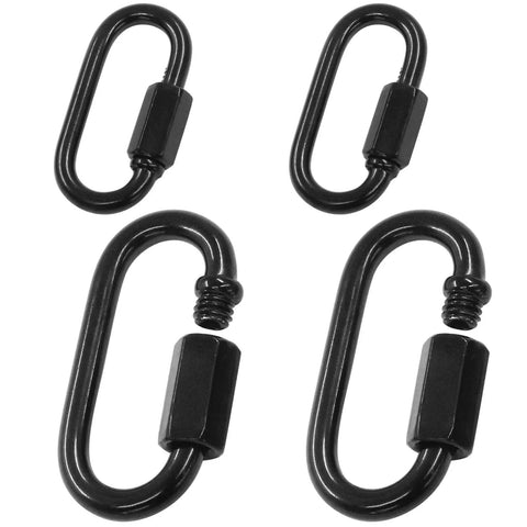 M3.5 Black Quick Link Chain Connector Set, Heavy Duty One Eighth Inch Link, Metal Carabiner Screws, Pack Of 4, black finish, screw lock