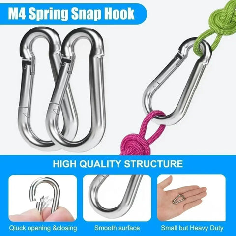 30 Pack M4 Mini Carabiner Clips 1.57 Inch Spring Loaded For Camping Gear, showing close-up of silver clips with ropes
