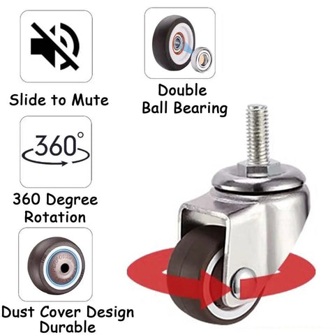 Five Pack 1.5 Inch Heavy Duty Office Chair Casters With 10x15mm Threaded Stem Replacement Rubber Wheels For Smooth Silent Rolling
