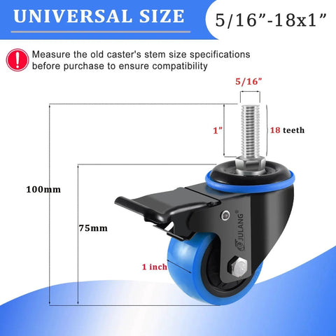 2 Inch Caster Wheels Set Of Four With Five Sixteenth Inch Threaded Stem Heavy Duty Locking Casters For Wire Shelving Carts And Furniture