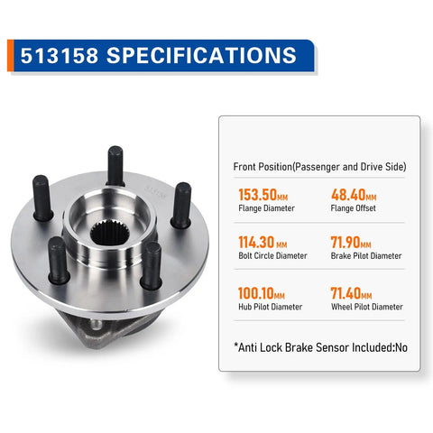 Specifications of the 2 Pack Front Wheel Hub And Bearing Assembly For 1999 2001 Jeep Cherokee 2000 2006 TJ 1999 2006 Wrangler
