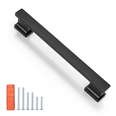 10 Pack Matte Black Solid Cabinet Pulls 5 Inch Center To Center 128mm Hole Centers with screws and ruler