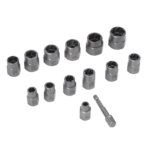 14-Piece Screw And Nut Extractor Set Chrome Molybdenum Steel Heavy Duty Workhorse Easy Out Tools For Damaged Screws Nuts