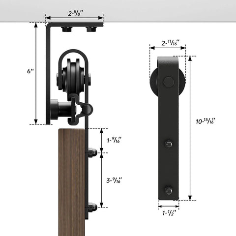 Heavy Duty Ceiling Mount Sliding Barn Door Hardware Kit For Single Door Black Finish Ceiling Track System Fits Door Thickness 1.18 To 1.96 Inches 84 Inch Wide Door J Shape Hanger Supports Up To 330 Lbs dimensions