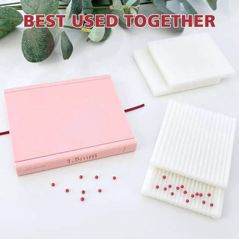 1.5mm bead maker kit from Four Bead Sizes Polymer Clay Bead Roller Kit with molds for clay crafting on a white surface with leaves