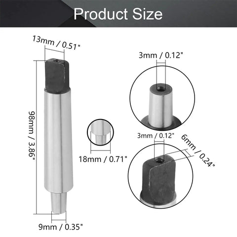 Othmro MT-2 Morse taper drill chuck arbor with 3 mm bore; silver metal body and black tang, 98 mm long