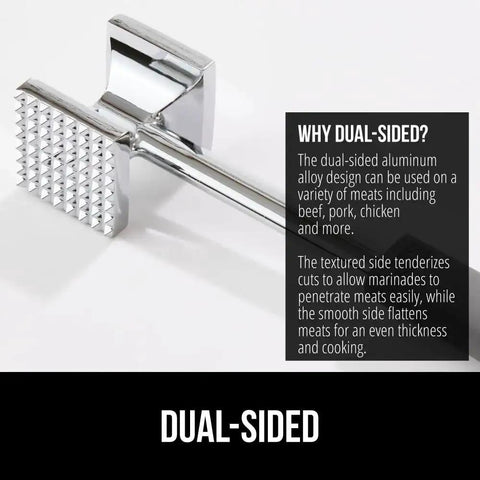 Dual Sided Meat Tenderizer Tool With Patented Design Beefy Heavy Duty Aluminum Mallet Soft Grip Handle With Hanging Hole