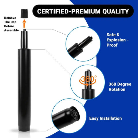 Extra Long Office Chair Cylinder Replacement 14 To 22 Inches Heavy-Duty Class 4 Hydraulic Lift, black with 8-inch stroke, installation diagram