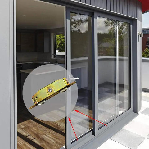 Sliding glass patio door with inset showing 2 Pack Sliding Patio Door Roller Assembly With 1-1/4 Inch Steel Ball Wheel Bearing Side Adjustable Replacement For Damaged Doors Includes 5/16 Inch Wheel Thickness And 1-1/4 Inch Diameter Durable Heavy Duty Rollers.