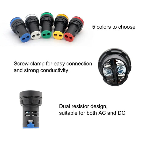 LED Indicator Light ACDC 24V 20mA Flush Panel Mount Multi Color Red Green Blue Yellow White 10 Pcs Fits 22mm Hole