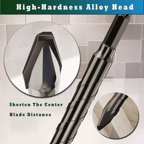 Close-up of an Eccentric Drill Bit Set 10 Piece Three Sixteenths To One Half Inch For Masonry Concrete Tile Glass Brick Plastic Cement Wood With Durable Storage Case Pro DIYers Black.