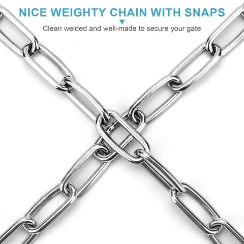Close-up of Two Pack Stainless Steel Gate Chain Lock For Outdoor Fences With Carabiner 24 Inch 5/32 Inch Links For Livestock Gate