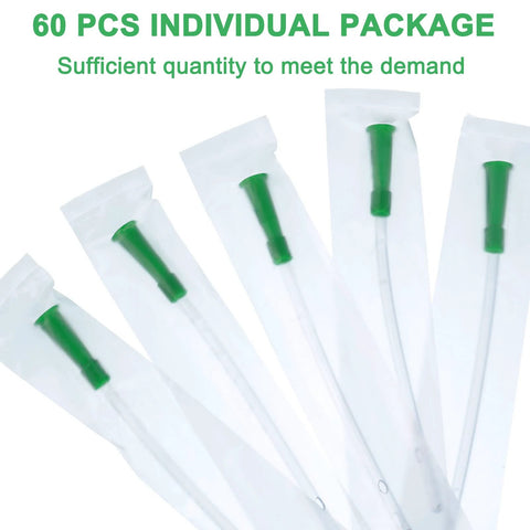 Nuanchu PVC replacement tubing set, 60 pcs, clear tubing with green rounded ends, individually packaged, 12 FR