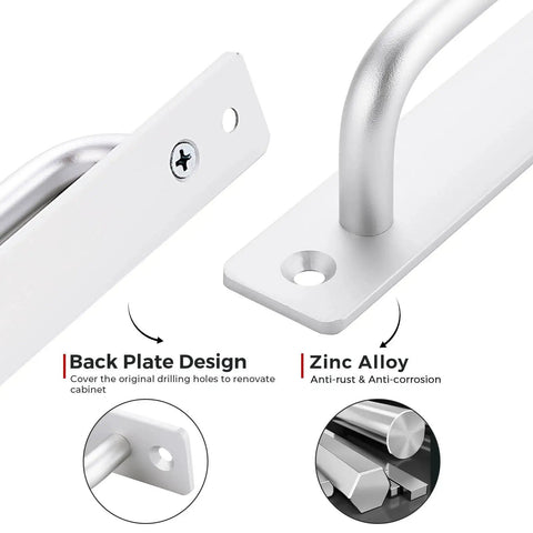 Back plate design and zinc alloy detail of 8 Pack Barn Door Handles For Closets And Sliding Doors Seven And A Half Inch Center To Center Silver Zinc Alloy Cabinet Pulls With Smooth Finish Durable Construction For Screens And Pantry Cabinets Rust Resistant Finish For Long Lasting Durability And