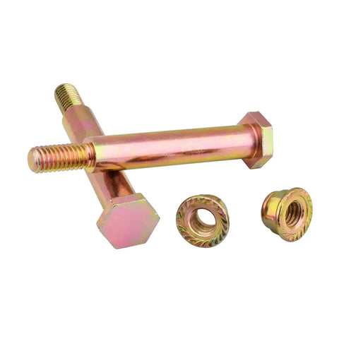 4 Sets Deck Wheel Bolt With Lock Nut Replacement Kit For Husqvarna, Craftsman, Poulan, MTD, Cub Cadet shown with bolts and lock nuts.