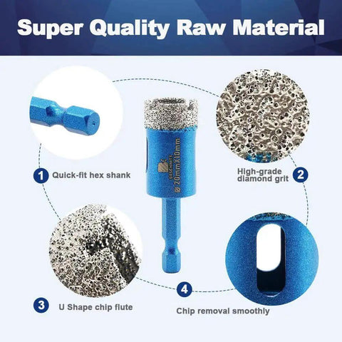 25mm Diamond Core Drill Bit Set Two Pack With 1 Inch Hex Shanks For Dry Drilling Porcelain Ceramic Stone Granite Marble Tiles, Diamond Grit 50 60