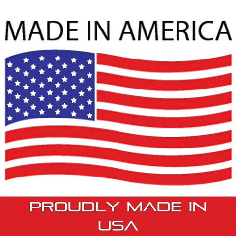 American flag with text 'Made in America' and 'Proudly Made in USA'.
