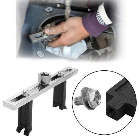 Universal Fuel Pump Removal Tool Set With Lock Ring Wrench And Tank Cover Spanner, shown in use and close-ups of components