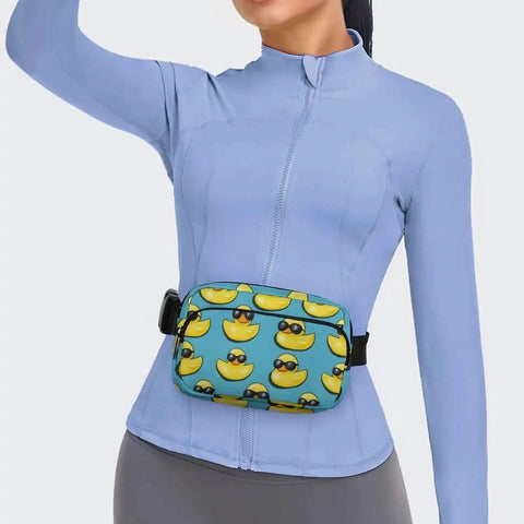 Crossbody Fanny Pack For Men And Women Adjustable Strap Belt Bag 300D Twill Construction Hands Free All Day Everyday Wear Cool Duck Sunglasses Print Small Waist Pack For Running Travel Workout