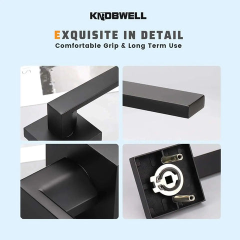Detailed view of 6 Pack Matte Black Dummy Door Handle Set Heavy Duty Single Sided Door Levers for right or left handed doors interior mount.