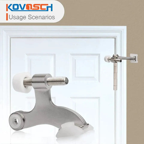 2 Pack Hinge Pin Door Stopper Brushed Satin Nickel Adjustable Heavy Duty on door in hallway installation