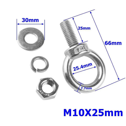 4 Pack 3/8 X 1 Eye Bolts With Nuts Stainless Steel Heavy Duty Eyebolts M10x25mm Threaded For Rigging and Hoisting with washers