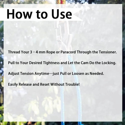 Two Pack Outdoor Rope Adjusters For Camping Boating And Outdoor Tie Downs Cord Tightening And Cinching Tool instructions