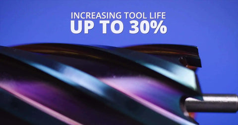 Close-up of Nano-Composite Blue Coated Annular Cutter Five Eighths Inch By Two Inch ANC Series NACO Coating Increases Tool Life