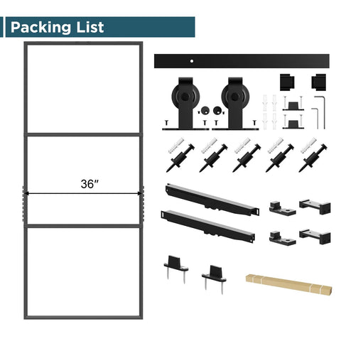 36 By 84 Inch Metal And Glass Sliding Barn Door With Hardware Kit Soft Close Included Ships In Three Pieces For Easy Assembly