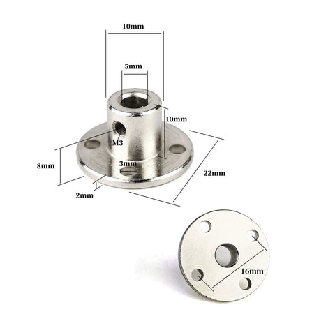 4Pcs 5mm rigid flange shaft coupling set; metal silver finish with flange mounting holes and central bore