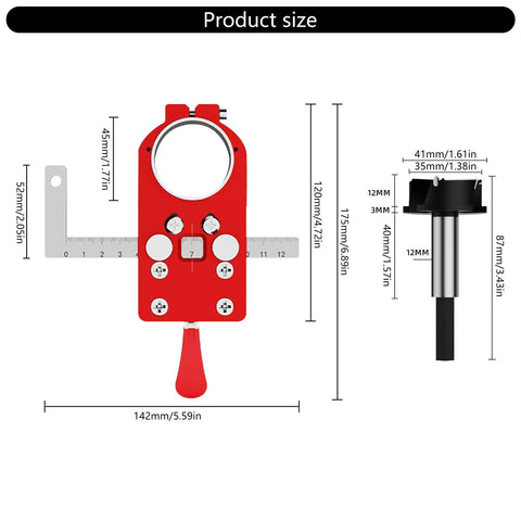 Diagram of Stainless Steel 35mm Cup Hinge Drill Guide Jigs With Ball Bearing Guide For Precise Cabinet Assembly Easy Woodworking Drill Template