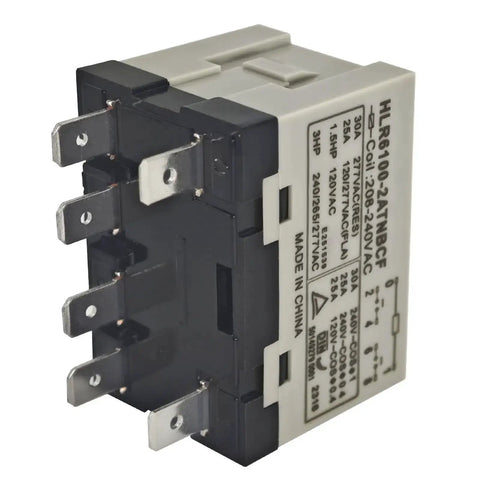 Beefy High Voltage Compressor Relay 208 240VAC And 277VAC Compatible 30 Amp 6 Pin DPST NO Electrical Relay with quick connect