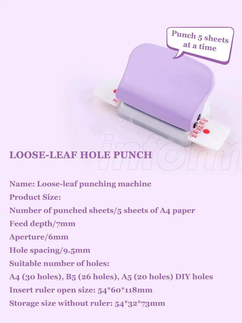 Six Hole Puncher For A4 A5 B5 Loose Leaf Notebooks And Scrapbooks, 20 26 30 Hole Configurations, 6mm Circle Holes With 9.5mm Spacing
