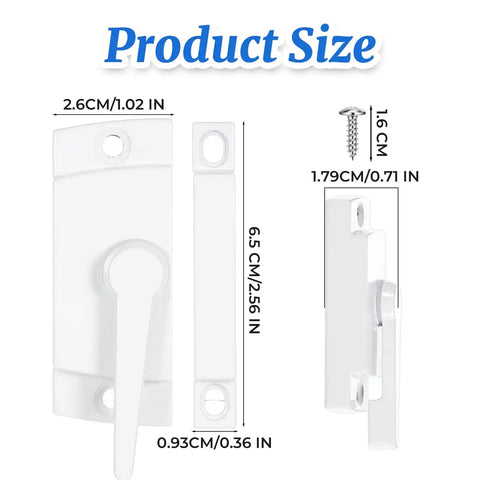 Two-pack cam-action sash locks deliver reliable window security with quick install screws, shown with size dimensions.