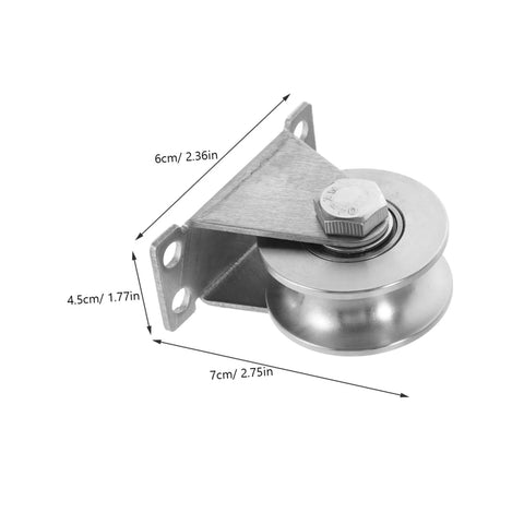 Side view of Stainless Steel Groove Wheel Pulley For Sliding Doors And Barn Doors Heavy Duty Track Wheel with measurements